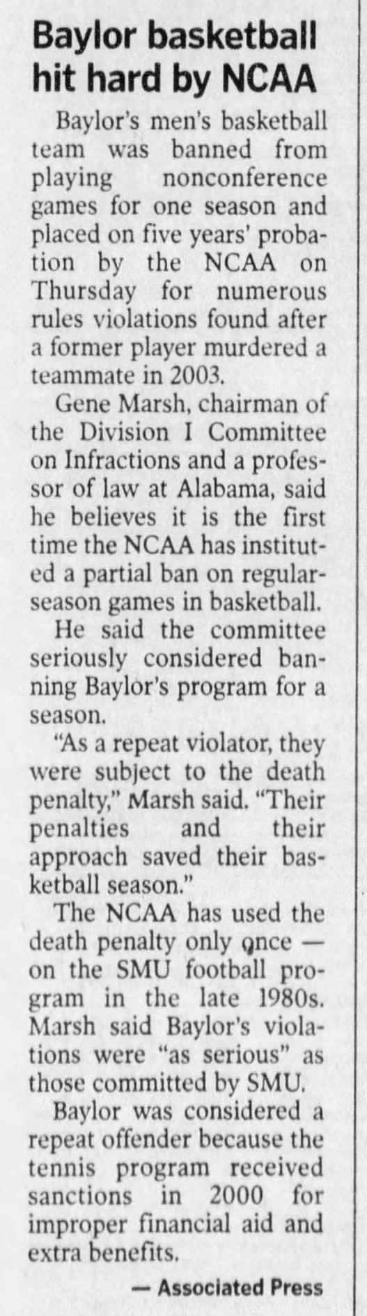 Baylor basketball hit hard by NCAA