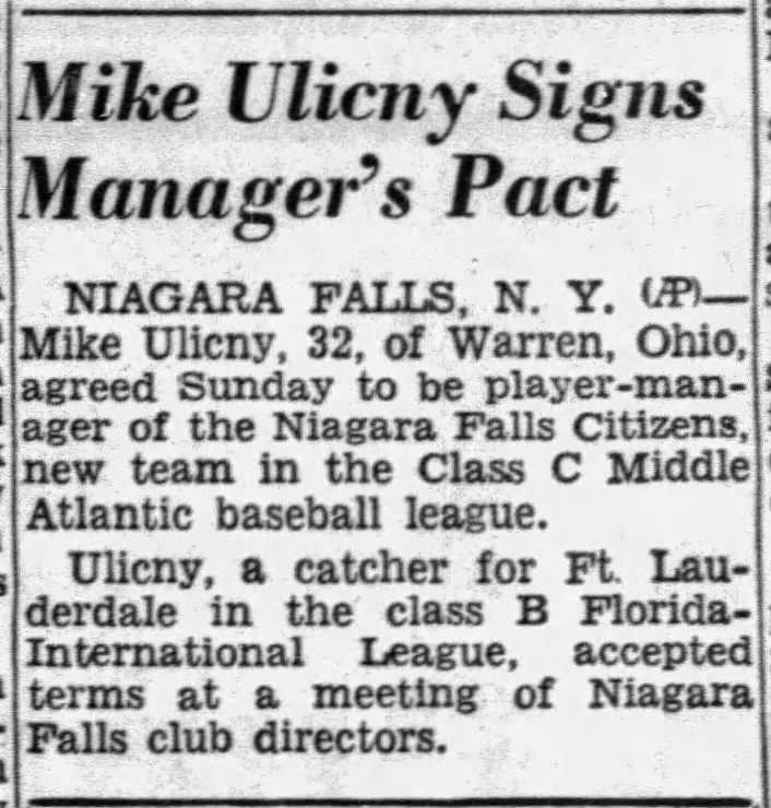 Mike Ulicny Signs Manager's Pact