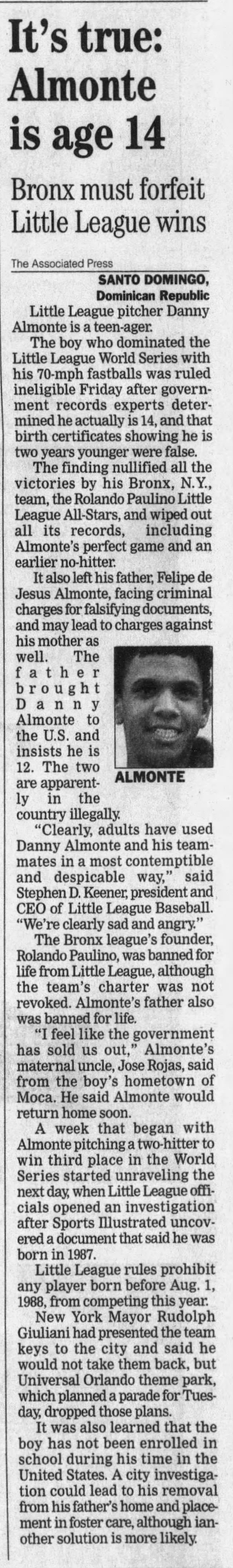 It's true: Almonte is age 14—Bronx must forfeit Little League wins