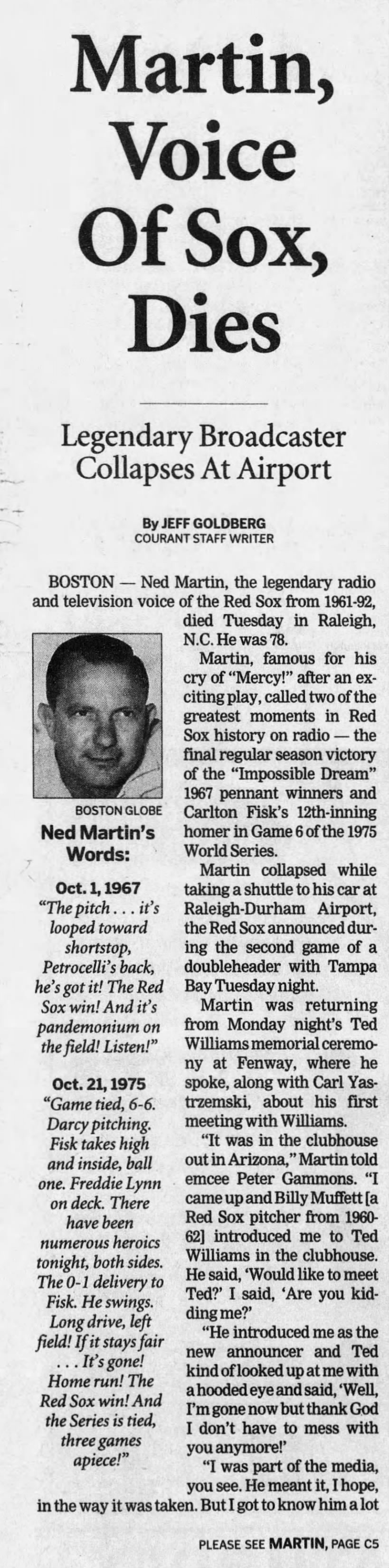 Martin, Voice Of Sox, Dies