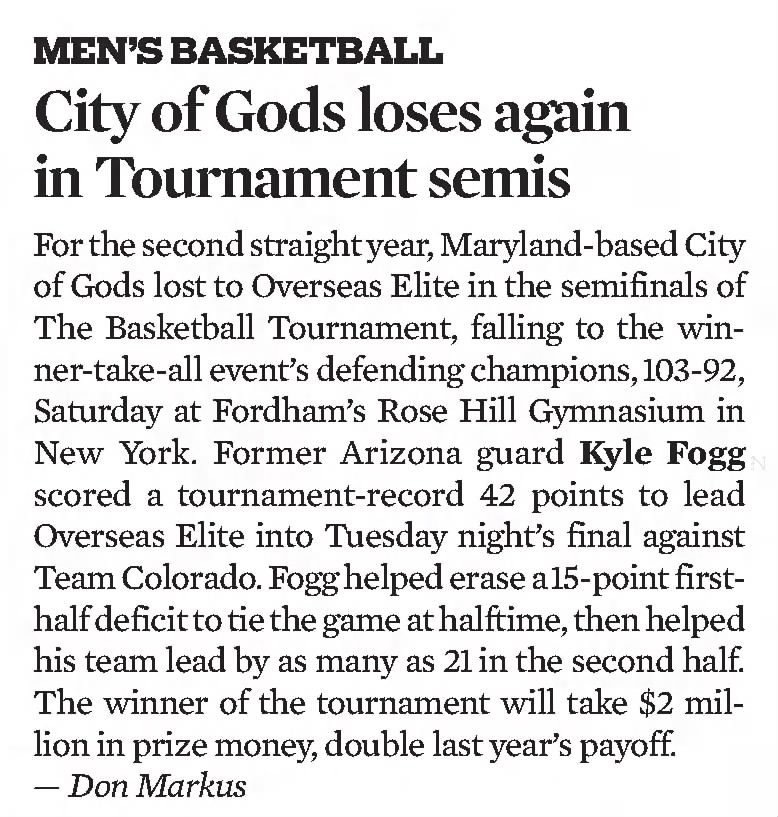 City of Gods loses again in Tournament semis