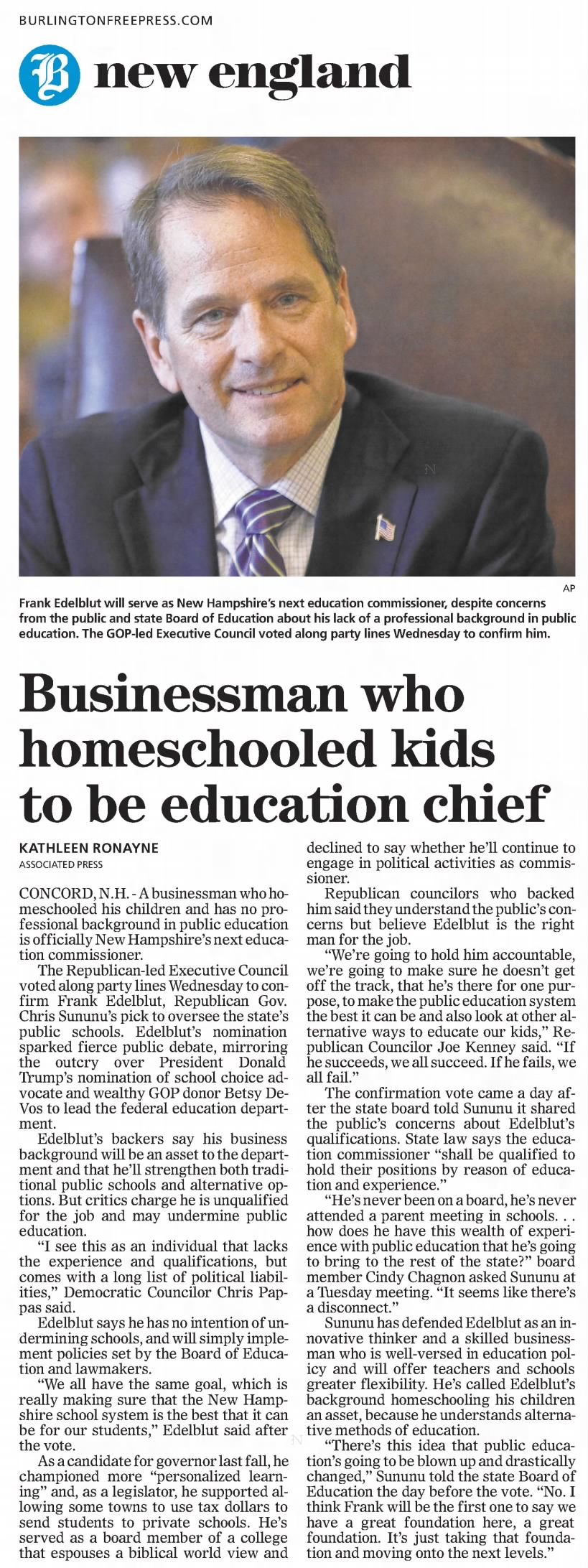 Businessman who homeschooled kids to be education chief