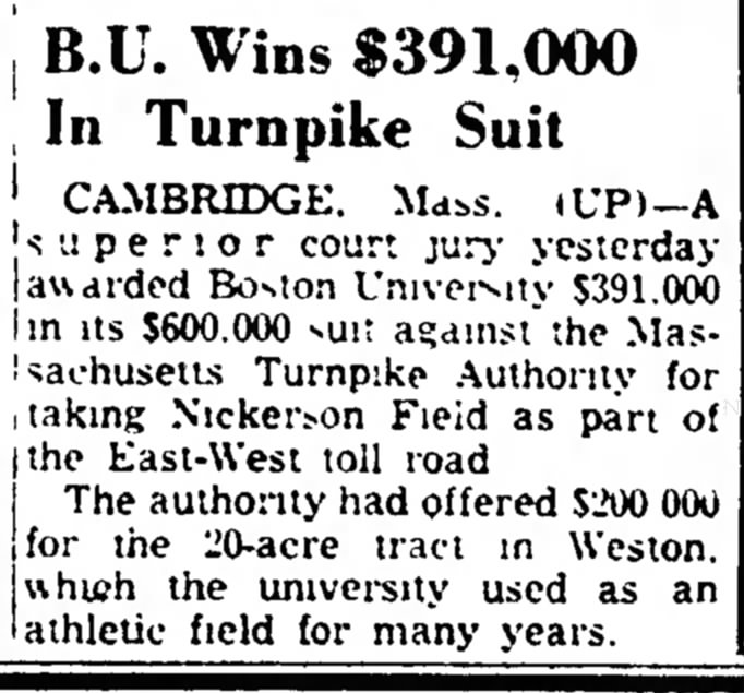 B.U. Wins $391,000 In Turnpike Suit