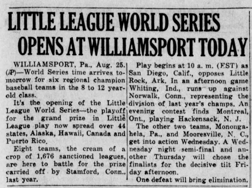 Little League World Series Opens at Williamsport Today