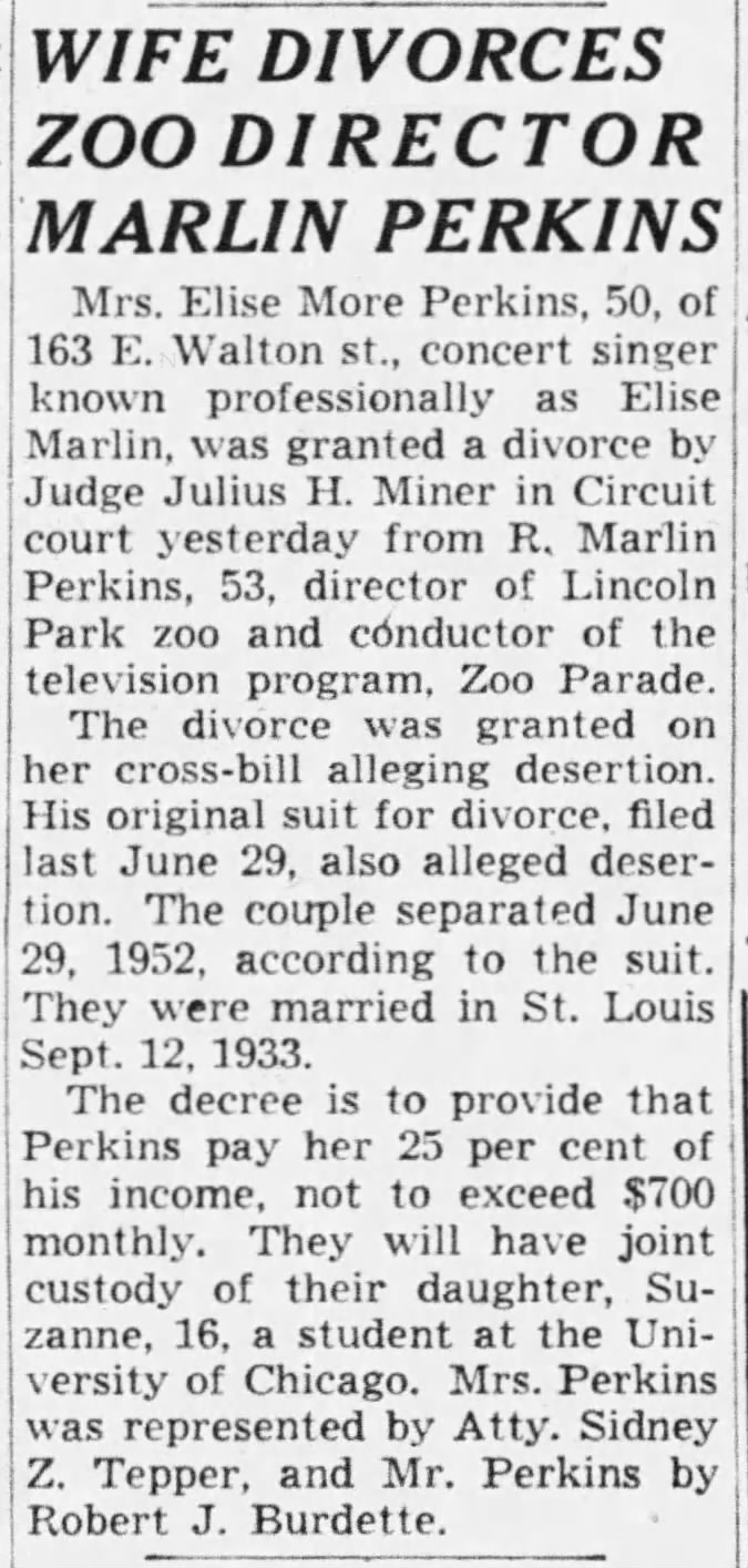 Wife Divorces Zoo Director Marlin Perkins