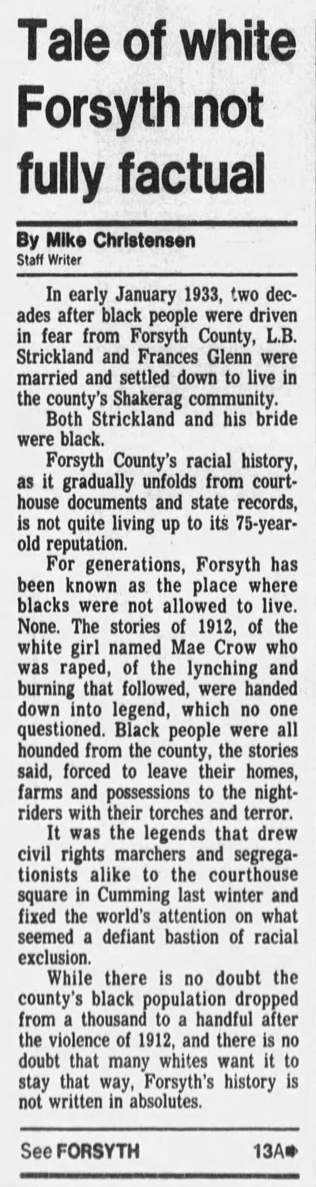 Tale of white Forsyth not fully factual