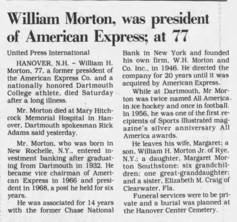 William Morton, was president of American Express; at 77