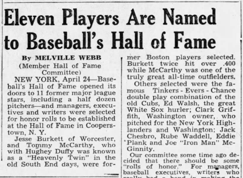 Eleven Players Are Named to Baseball's Hall of Fame