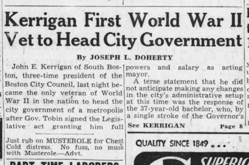 Kerrigan First World War II Vet to Head City Government