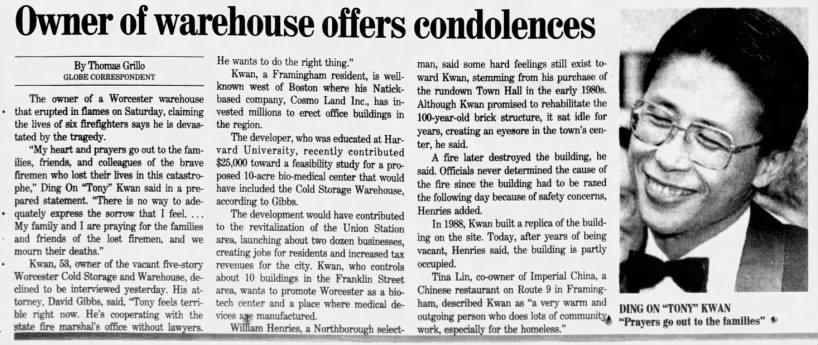 Owner of warehouse offers condolences