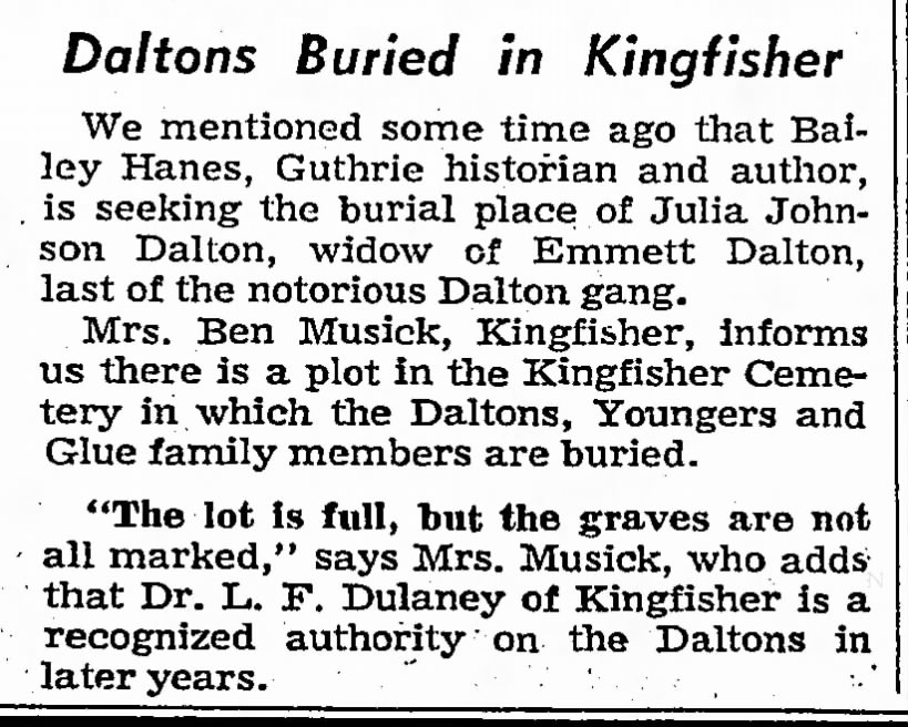 Daltons Buried in Kingfisher
