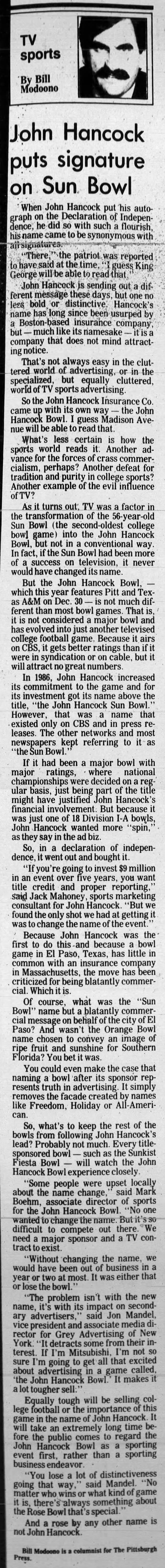 John Hancock puts signature on Sun Bowl