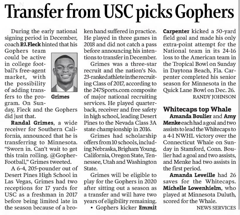 Transfer from USC picks Gophers