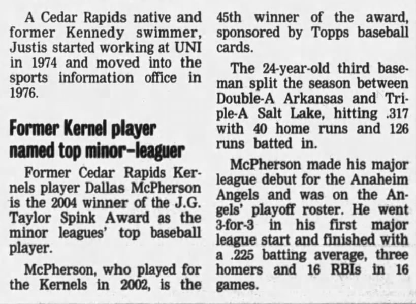 Former Kernel player named top minor-leaguer