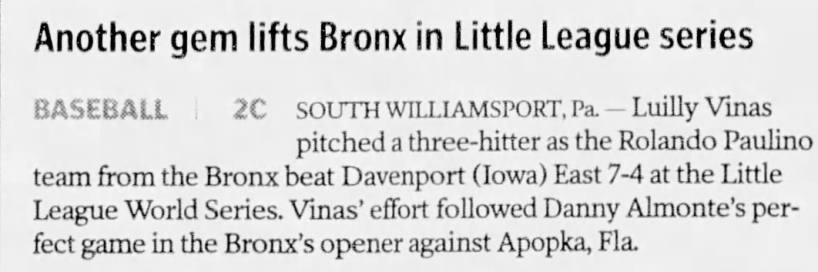 Another gem lifts Bronx in Little League series