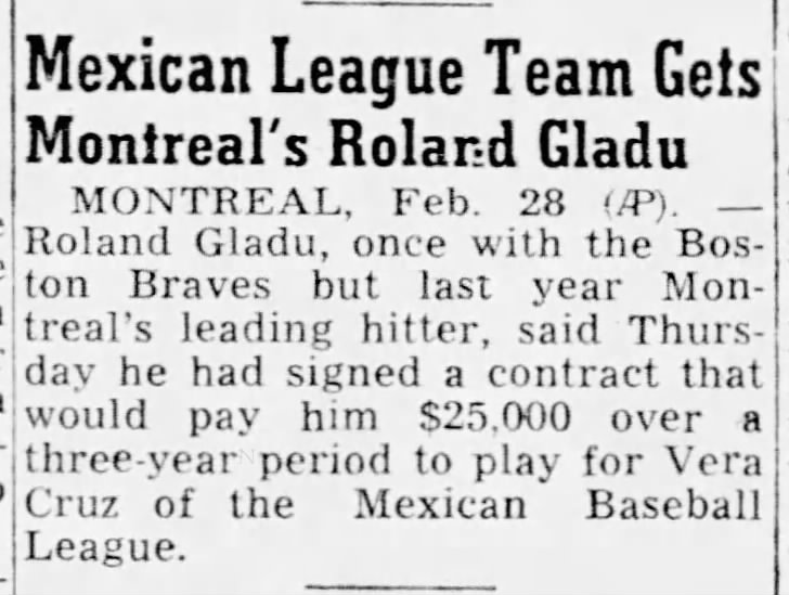Mexican League Team Gets Montreal's Roland Gladu