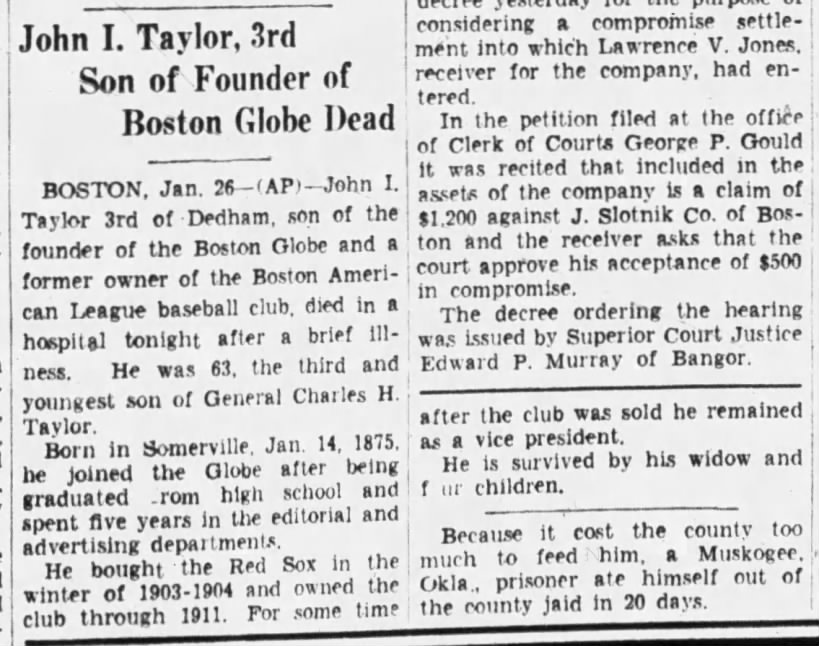 John I. Taylor, 3rd Son of Founder of Boston Globe Dead