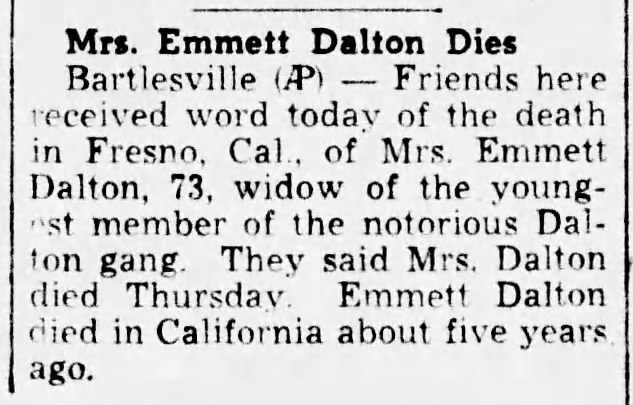 Mrs. Emmett Dalton Dies