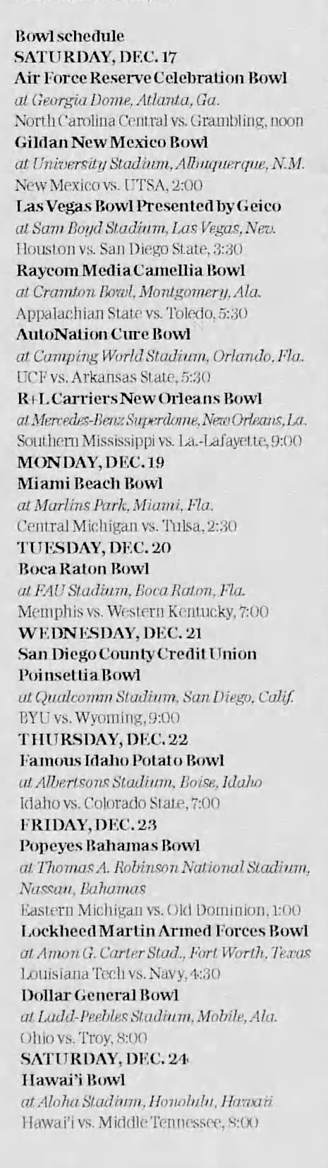 Bowl schedule