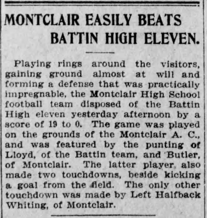 Montclair Easily Beats Battin High Eleven