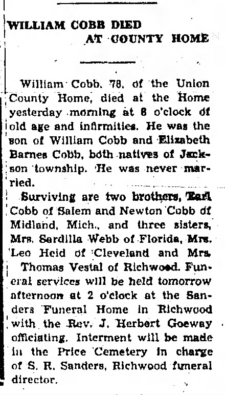William Cobb, The Marysville Tribune (Marysville, Ohio, 06 September 1940, Friday, page 4