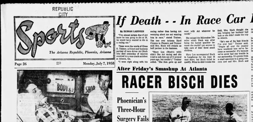 1958 Art Bisch Dies from injuries at Lakewood Speedway.