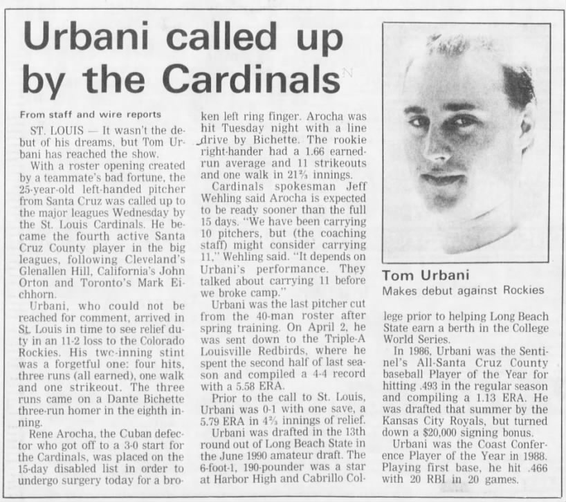 Urbani called up by the Cardinals