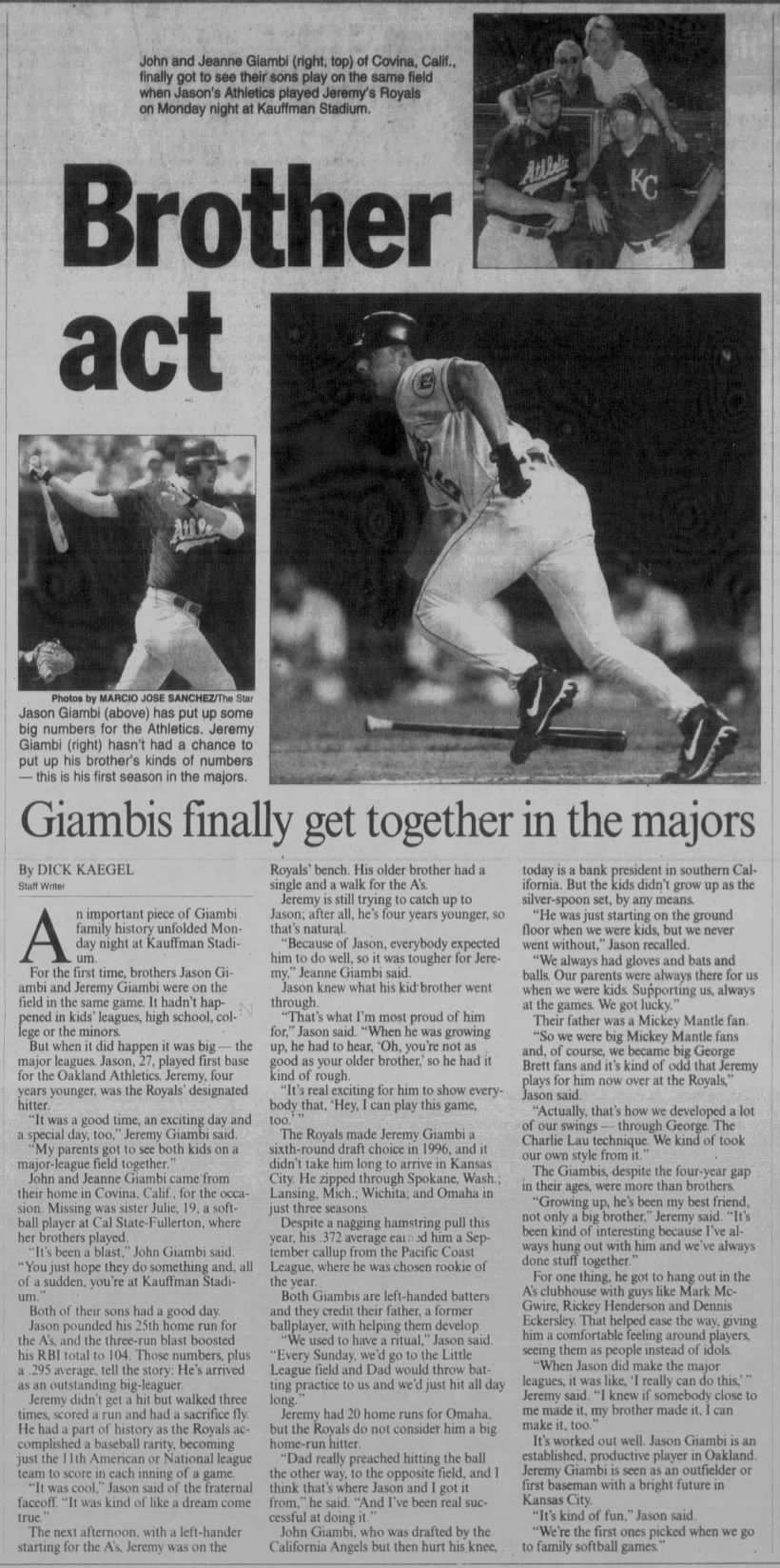 Brother act: Giambis finally get together in the majors