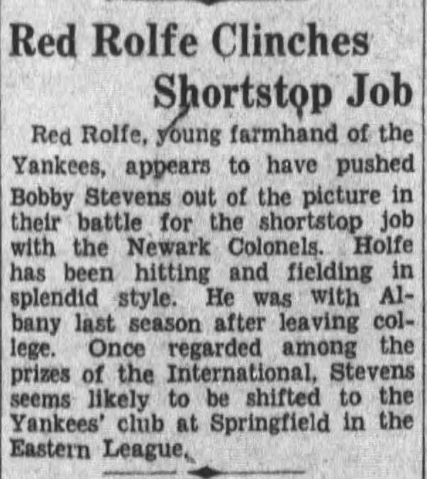 Red Rolfe Clinches Shortstop Job