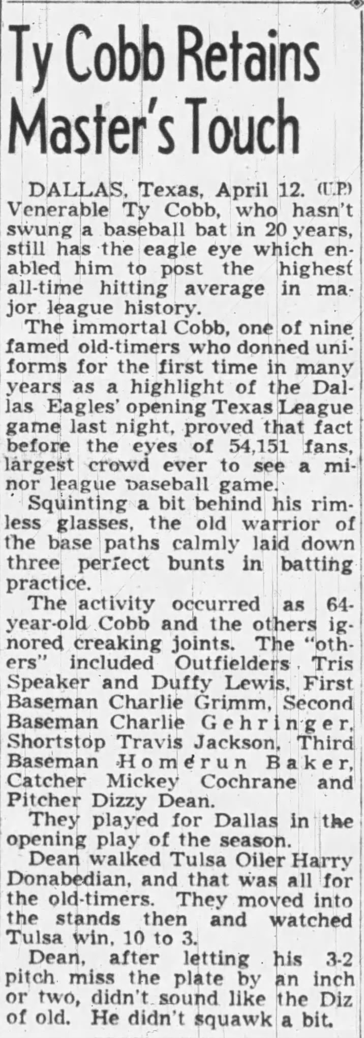 Ty Cobb Retains Master's Touch