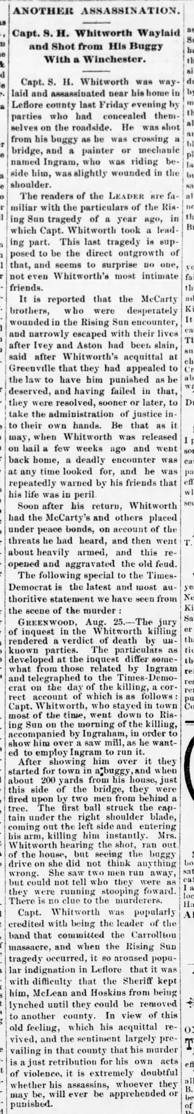 S. H. Whitworth killed