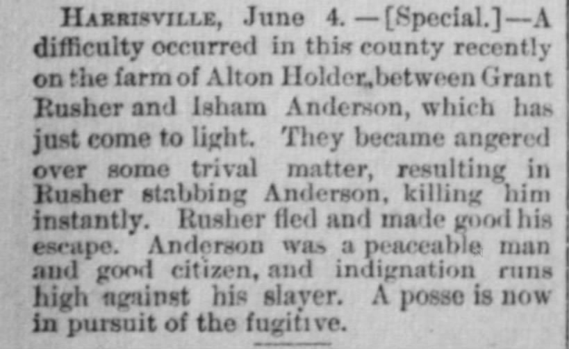 The Indiana State Sentinel (Ind, IN) 6/2/1888. Isham Anderson murder.
