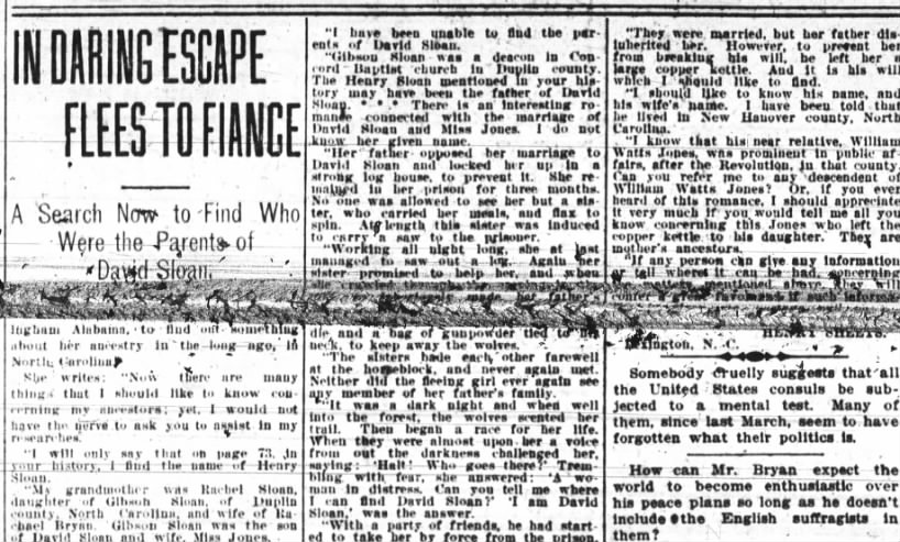 David Sloan
18 May 1913 
News & Observer - Raleigh, NC