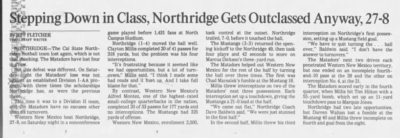 CSUN 19951015 Stepping Down in Class Northridge Gets Outclassed Anyway