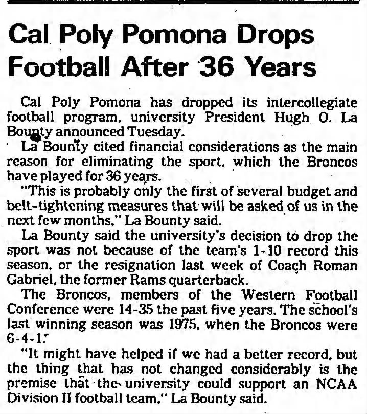 Cal Poly Pomona Drops Football