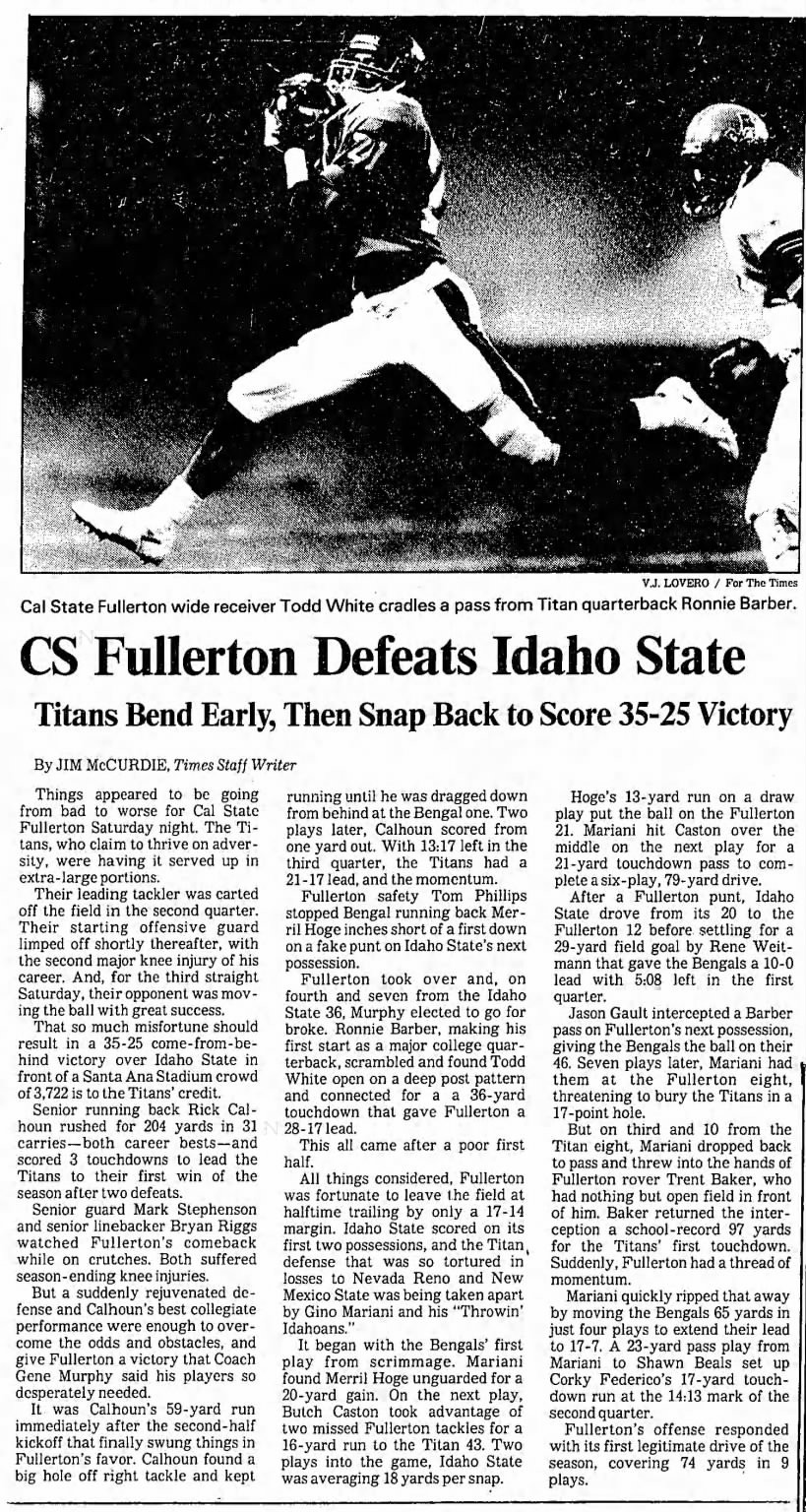 CS Fullerton Defeats Idaho State