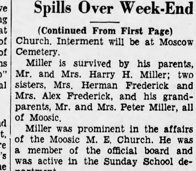 Charles P. Miller, 19. Dies in Auto Accident. Child of Henry and Bessie Miller