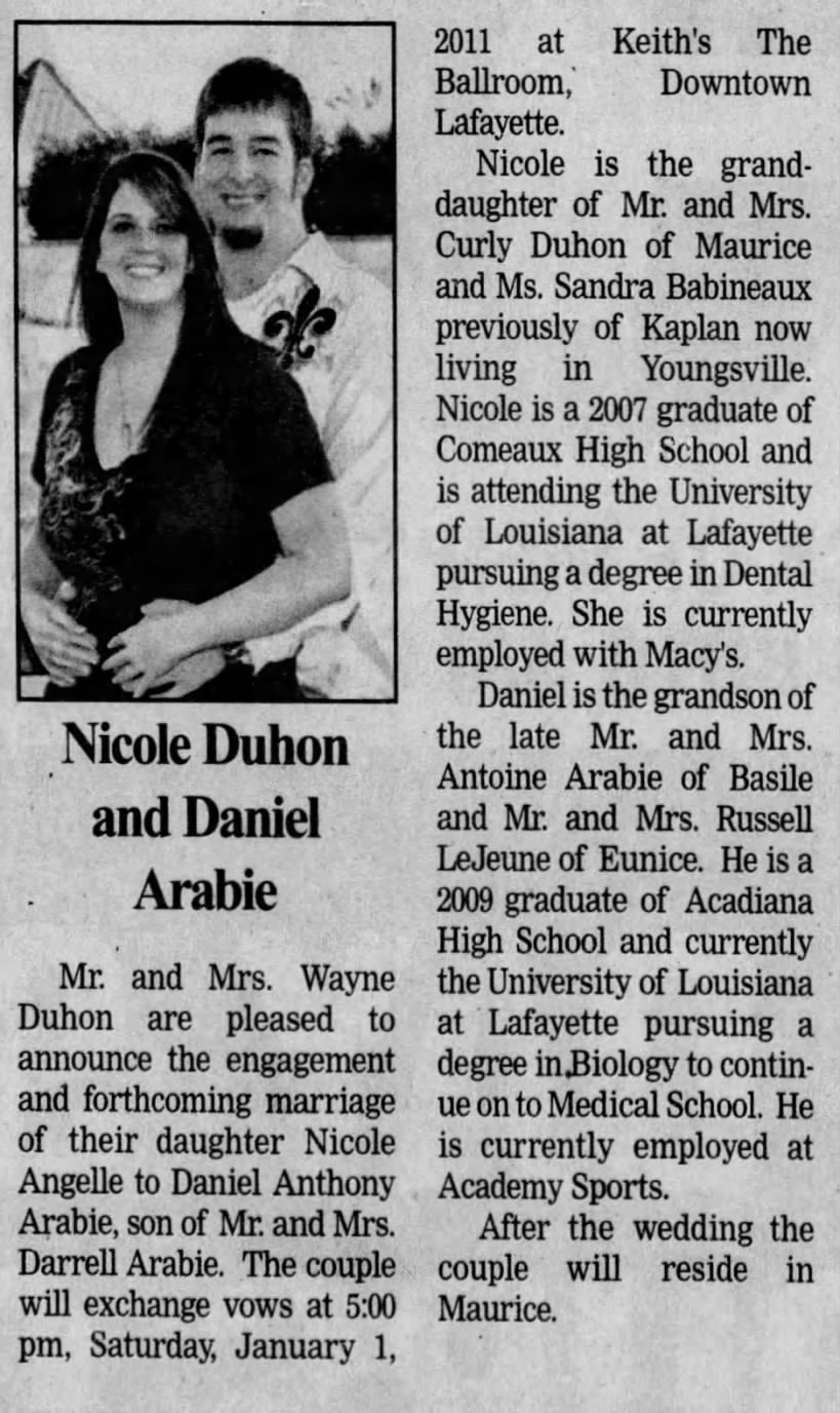 Nicole Duhon (do Wayne Duhon) & Daniel Arabie Engagement 26 Dec 2010