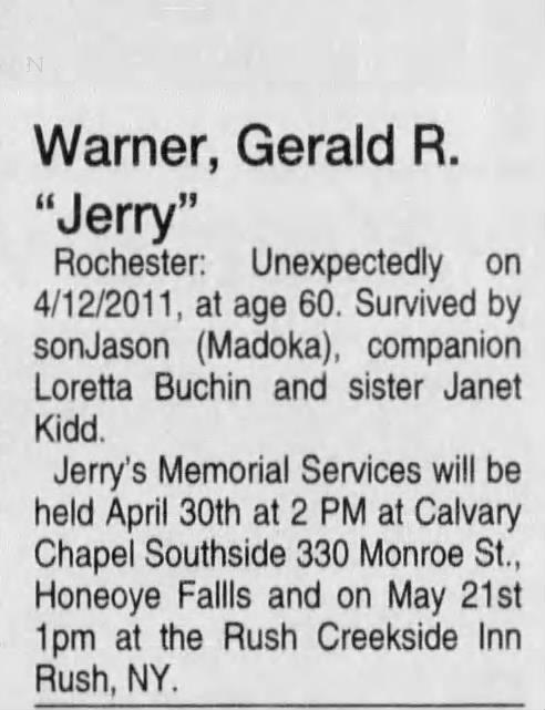 Uncle Jerrys's obituary