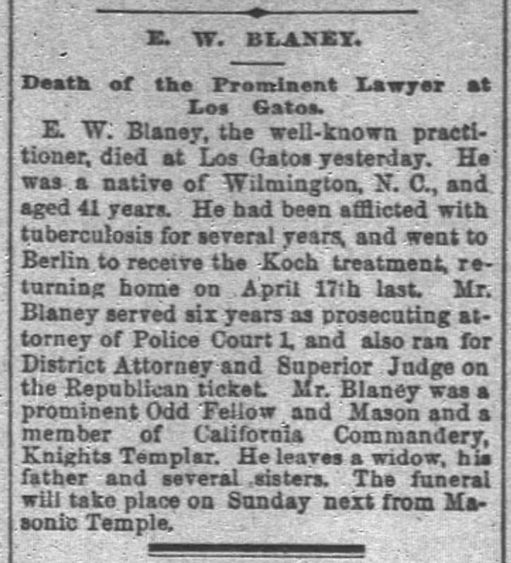 EW Blaney death notice