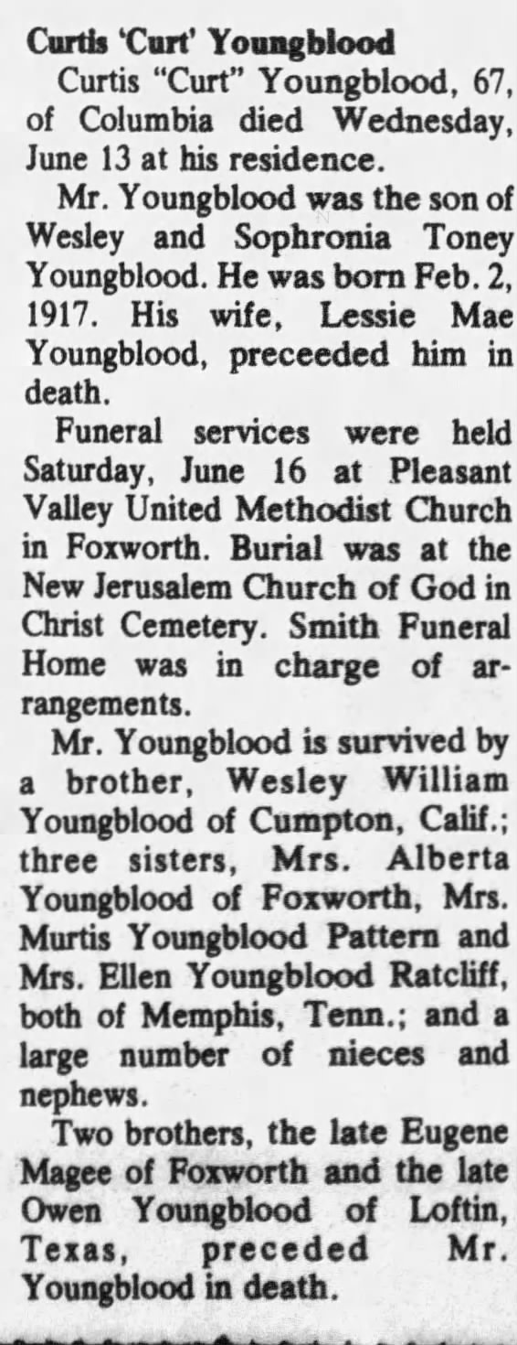 Curtis Youngblood's obituary