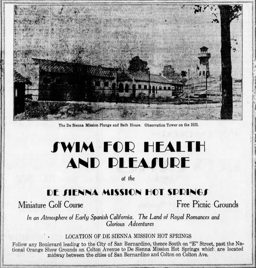 De Sienna Mission Hot Springs Ad - 19  May 1929