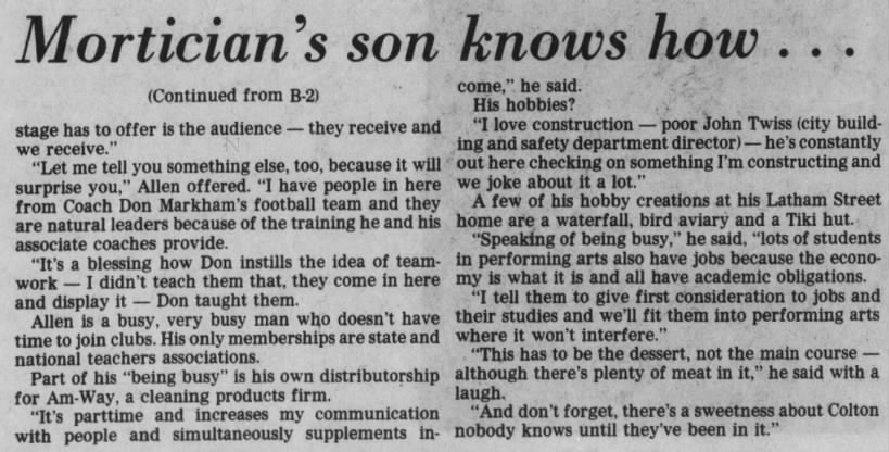 Mortician's son knows how... - 7 Jan 1979