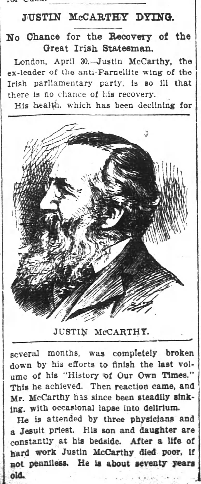Justin McCarthy Dying