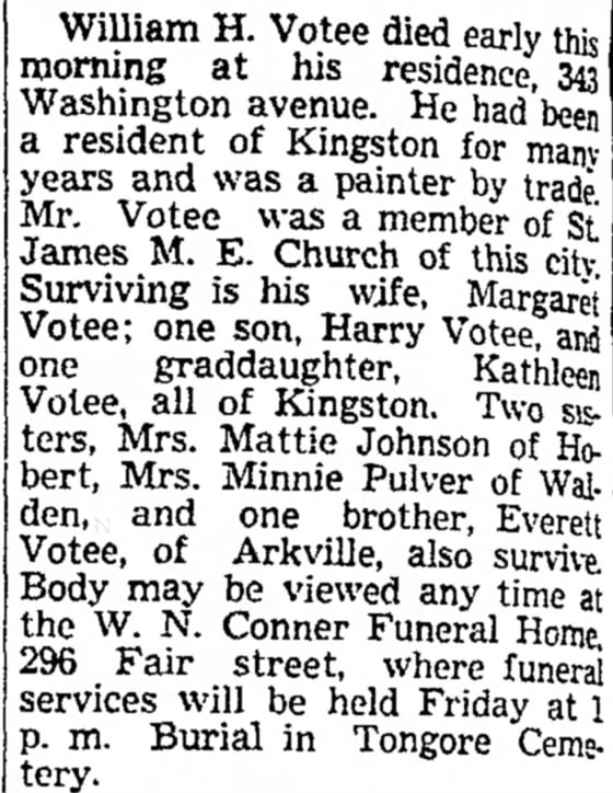 William H. Votee
Kingston Daily Freeman
4 Oct 1939 p. 2