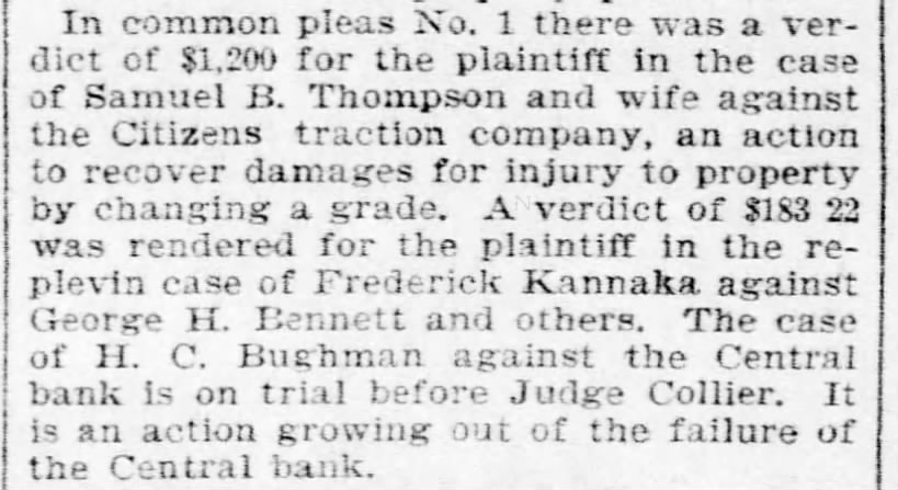 Frederick Kannaka verdict in replevin case. Pittsburgh Daily Post - November 15, 1895