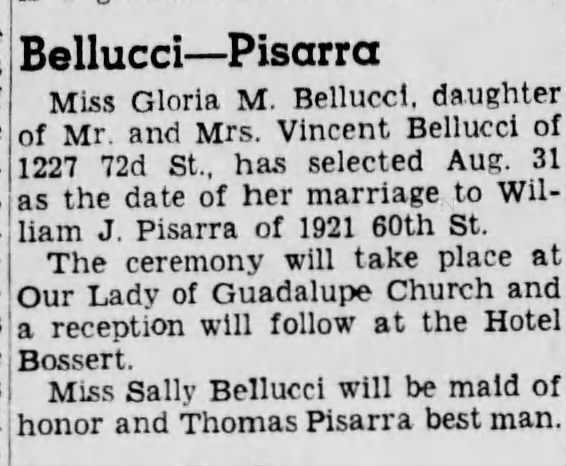 Bellucci-Pisarra engaged Brooklyn 1946