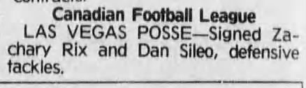 Canadian Football League transactions, The News Journal (Wilmington, Delaware) May 3, 1994, page 26
