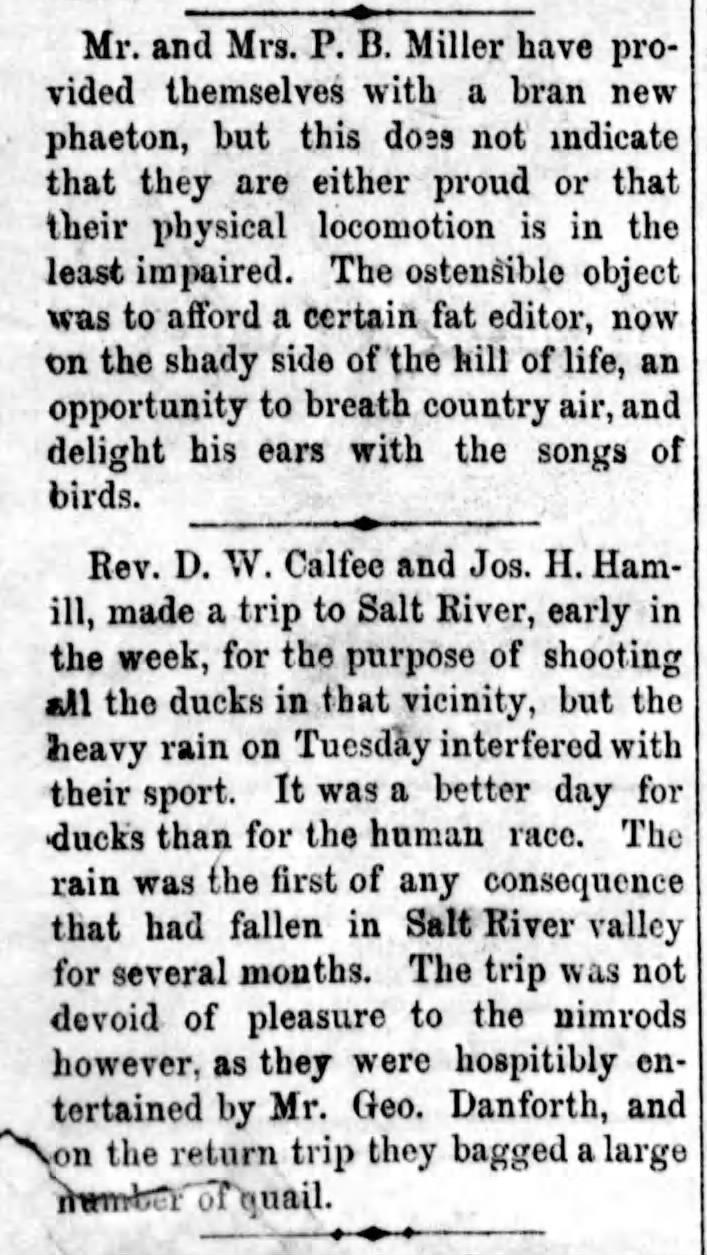 Hamill duck hunt Silver Belt 20Oct1883 also Hackney ride in the country