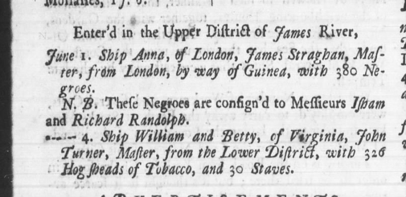 From the June 1, 1739 issue of The Williamburg Gazette (Williamsburg, Virginia, USA)